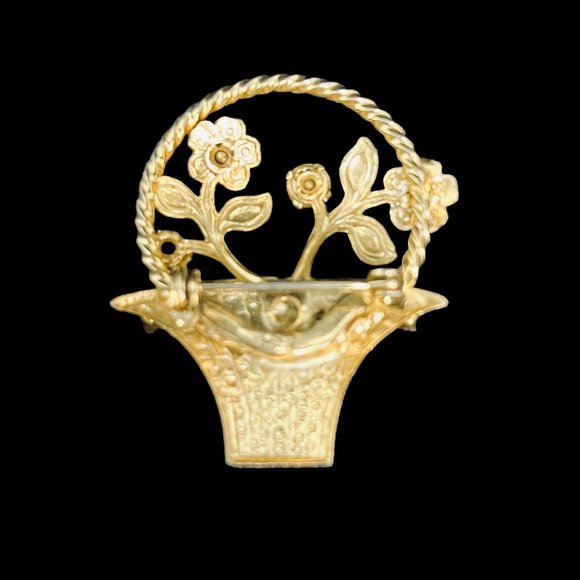 Vintage Gold Tone And Rhinestone Easter Basket Pin (5118) - Picture 3 of 4